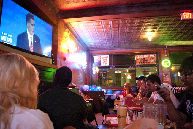 <p>Members of University Republicans gathered at Varsity Bar above Austin’s Pizza on the Drag to watch the presidential debate Wednesday. Various venues tuned into the live debate for viewers to hear Obama and Romney discuss healthcare, social security and the economy.</p>
