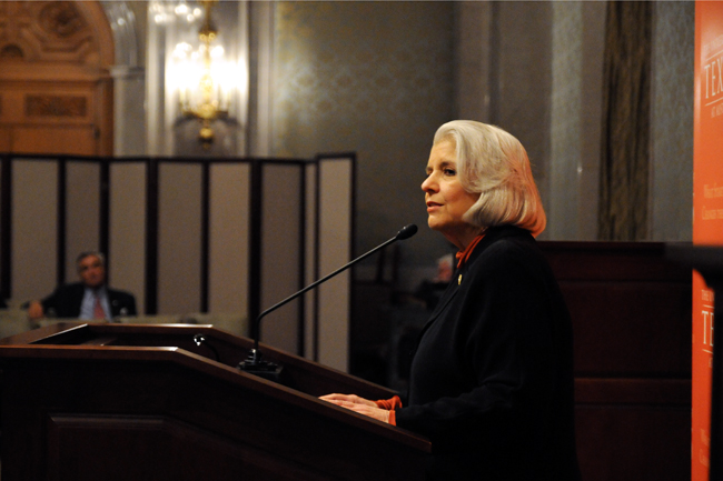 UT alumna and Texas State Sen. Judith Zaffirini (D-Laredo) speaks at a ceremony held in her honor on Oct. 30, 2012. Her son, UT alumnus Carlos Zaffirini, named a scholarship after her to help fund future students’ educations.