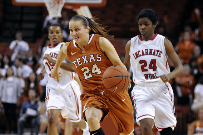 <p>Junior guard Chassidy Fussell returns for the Horns after scoring 520 points in her sophomore season.  Fussell is among a roster of returning talent as new head coach Karen Aston steps in.</p>
