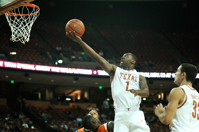 <p>Sophomore Sheldon McClellan shoots during Texas’ 65-37 win over Sam Houston State. McClellan led the Longhorns in scoring for the fourth time this season with 16 points and he went six-for-six at the free throw line.</p>

