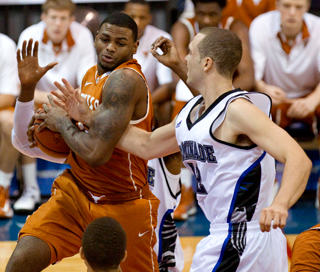 <p>Jaylen Bond and the Longhorns fell to Division II Chaminade, 86-73. Texas committed 18 turnovers in the loss, falling to 2-1 on the year.</p>

