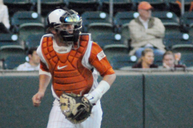 <p>Junior Jacob Felts committed three of the Longhorns’ eight errors in their series loss to Kansas last weekend. </p>
