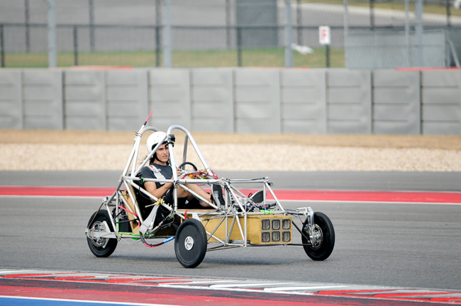 <p>The UT Solar Vehicles Team has been working on its solar car, the TexSun, for two years. The car cost $100,000 to build. The team will compete against other college solar car teams nationwide at the International Formula Sun Grand Prix in June.</p>
