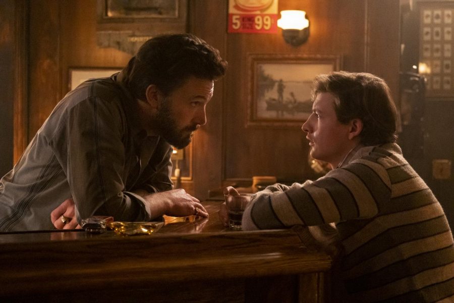 Uncle Charlie (Ben Affleck) and J.R. (Tye Sheridan) in “The Tender Bar.”