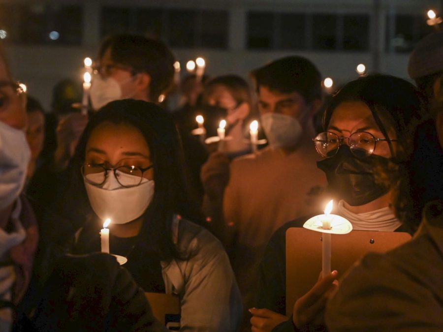 Rally attendees hold a lit candle during the candle lighting at the Beto ORourke rally on Feb. 9, 2022. Attendees held candles in honor of the 246 lives lost during Storm Uri in Feb. 2021.