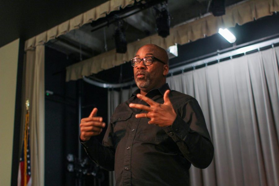 UT American History Professor Leonard Moore giving a lecture in a classroom on February 24, 2022. Moore was recently nominated for an NAACP Image Award for his book “Teaching Black History to White People.”