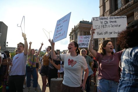 After marching from Republic Square, protestors arrive at the Capitol steps on May 3, 2022. The crowd echoed chants such as my body, my choice.