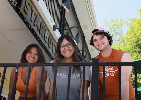 Amanda Garcia, Marwa Sultani, and Quincy Martin stand outside of the Starbucks on 24th and Nueces in West Campus on Friday, June 10 moments after the location voted in favor of unionizing. Garcia, Sultani, and Martin are part of the largely student employee backed campaign that has been pushing for a labor union over the past several months.