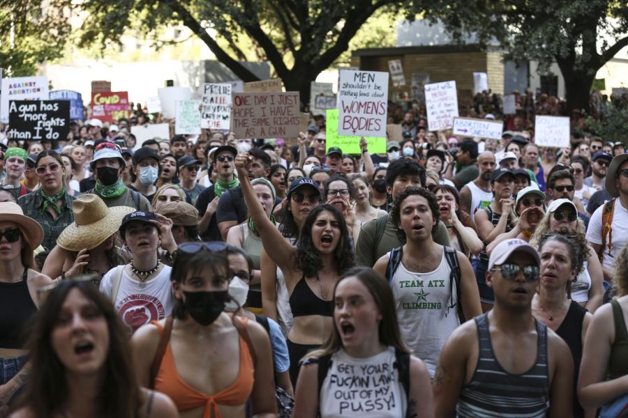 Protesters in Austin, Texas on June 24, 2022 after the U.S. Supreme Court overturned Roe v. Wade.