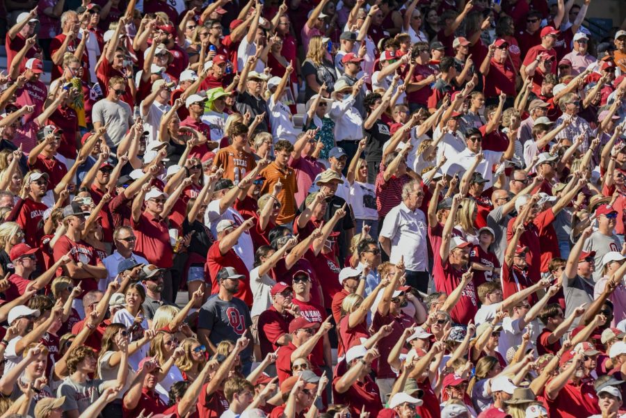 OU+fans+in+the+crowd+at+the+Cotton+Bowl+stadium+against+Texas+on+Oct.+4%2C+2021.+