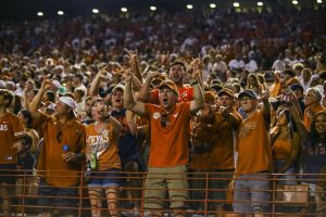 Fans celebrate as Texas scores against UTSA on Sept. 17, 2022.