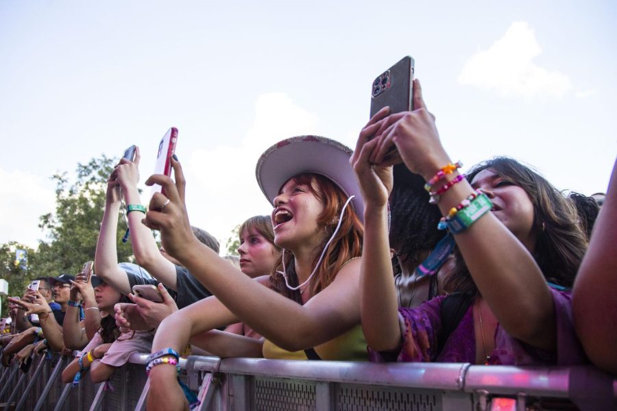 Fans cheer and take photos as The Marías perform at the Barton Springs stage at Austin City Limits on Oct. 16, 2022.