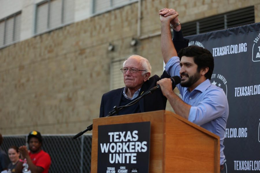 State Senator Bernie Sanders and congressional candidate Greg Casar host an Austin Labor Rally at the AFL-CIO parking lot on Oct. 29, 2022. The rally was held in support of unions in the city of Austin, Texas.