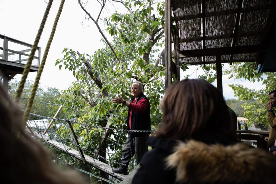 Talbot stands on the “Bridge of Doom” which connects his bedroom to his tower built in 2002. His tower was one of the first major additions to the property in 1988. 
