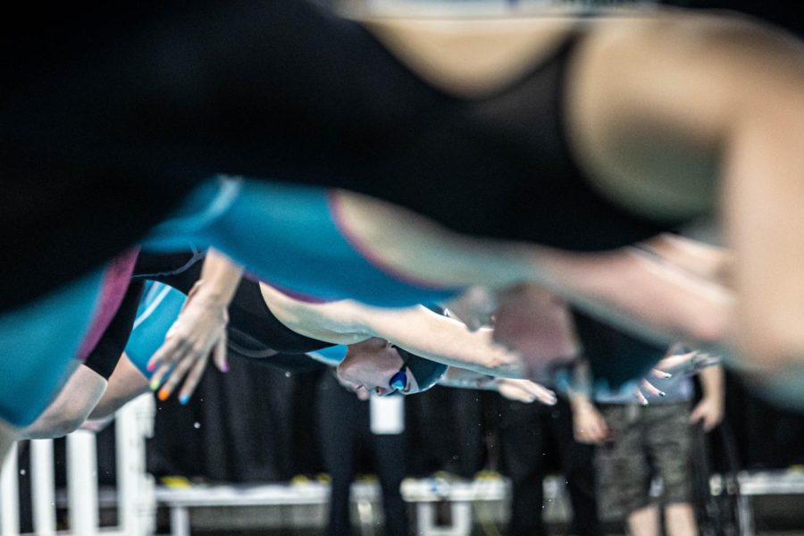 Swimmers compete in the Big 12 Swimming and Diving Championship at the Lee and Joe Jamail Texas Swimming Center on Feb. 25, 2022. The University of Texas was named Big 12 Champions for mens and womens events. 