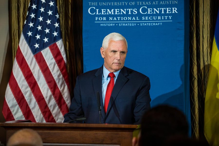 Former VP Mike Pence visits UT Austin, speaks on one-year anniversary of Russian invasion of Ukraine