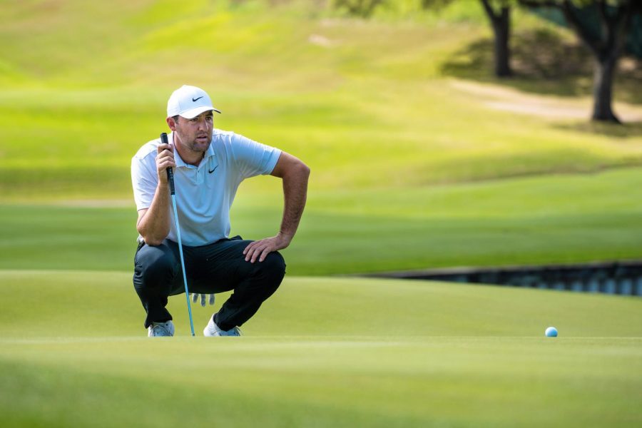 American professional golfer Scottie Scheffler reads the green at Dell Match Play on March 25, 2023.