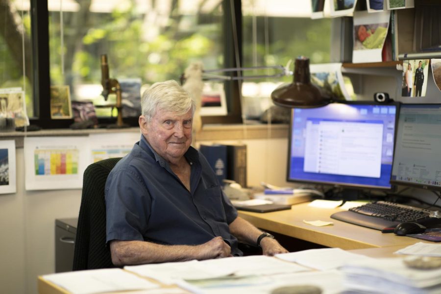 Professor Ian Dalziel sits in his office at the Pickle Research Center in Austin, Texas on June 29, 2023. Daziel was recently awarded the Polar Medal, the top prize in the UK, for his research in Antarctica.