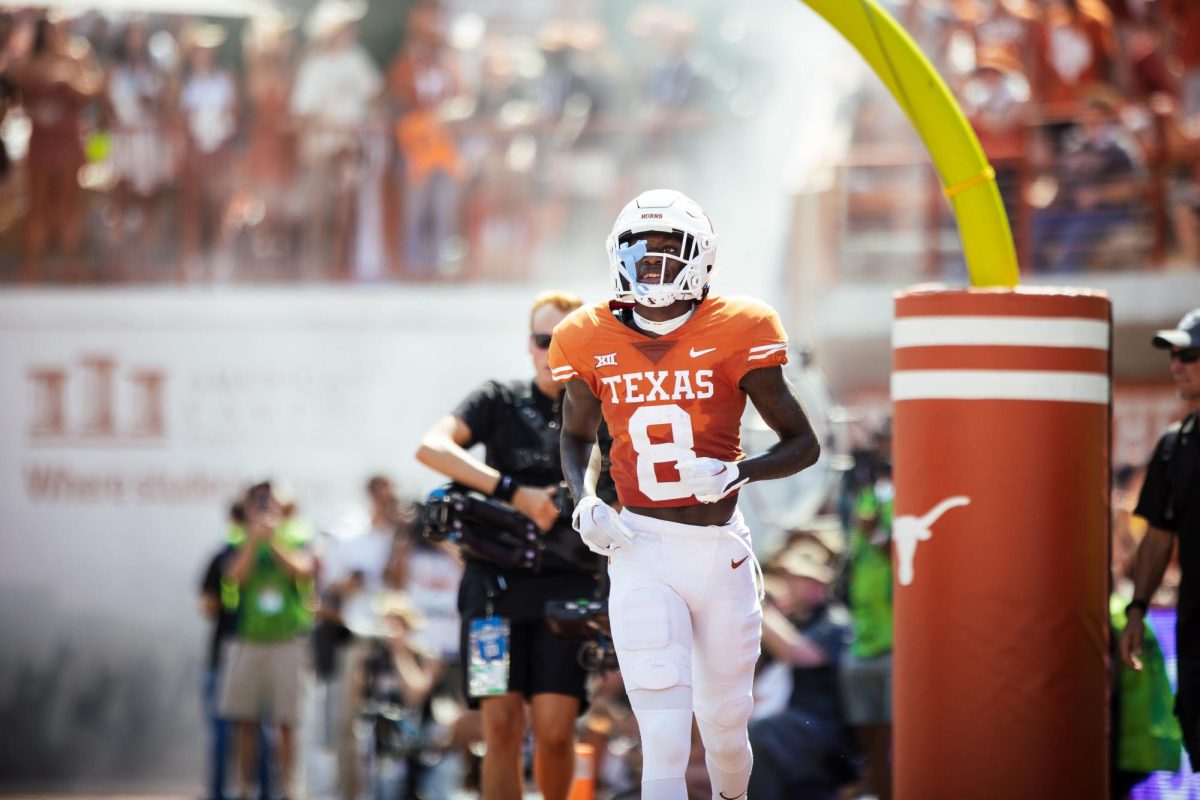 Texas wide receiver Xavier Worthy enters the field on September 10, 2022 during Texas home game versus Alabama.