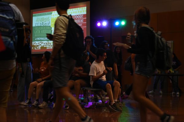 Students play musical chairs at the Mexican American Culture Committee’s ¡Celebración! event for Latin American Independence on Sept. 14, 2023.