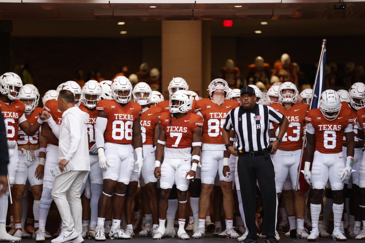 Texas Football team waiting in South end zone tunnel before running out for week 3 game against Wyoming on September 16th, 2023.