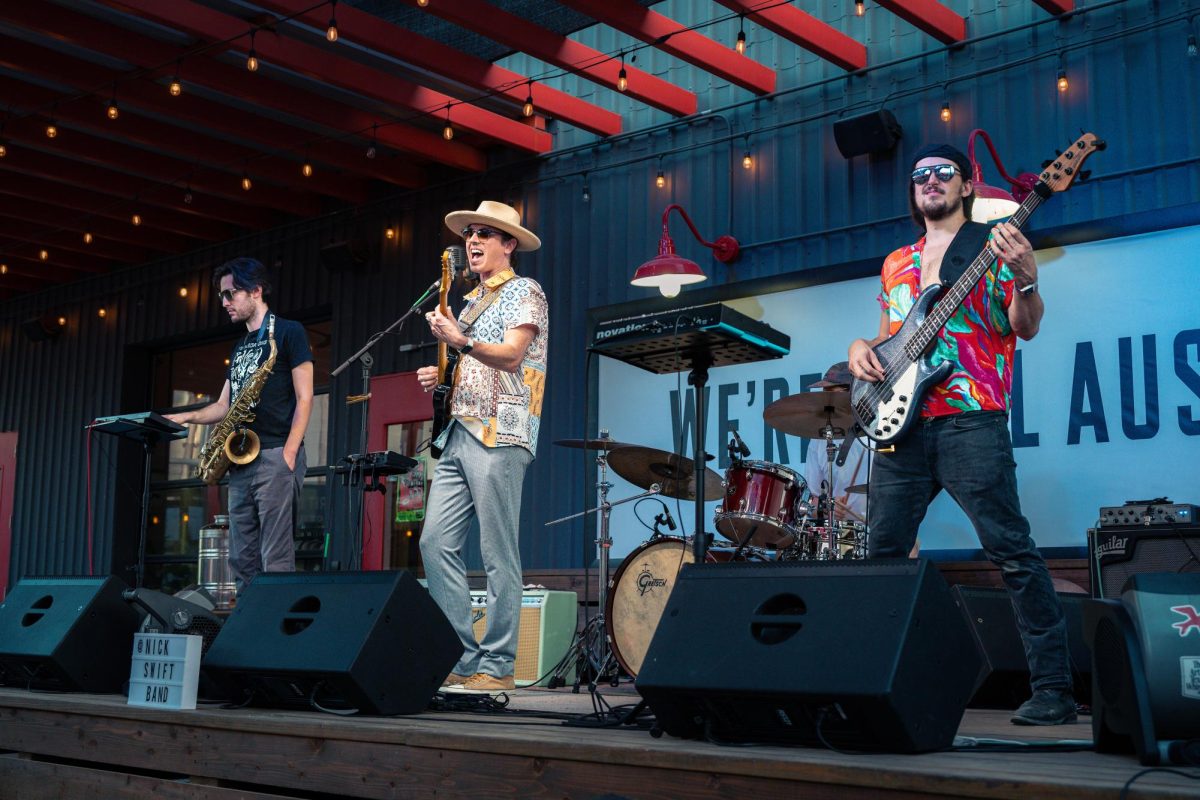 The Nick Swift Band performs live at Still Austin Whiskey Co. on September 9, 2023. The band performs regularly throughout Austin. 