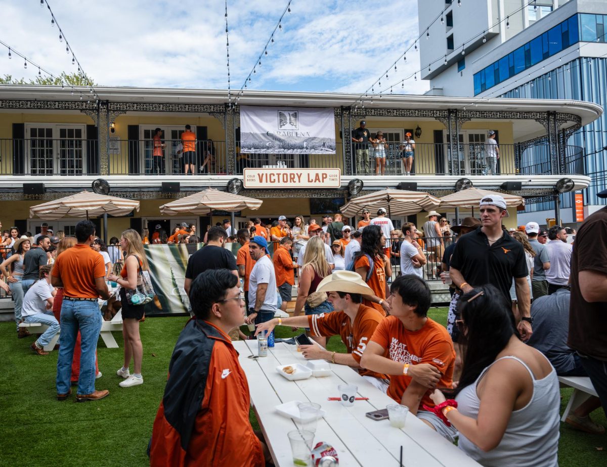 Texas fans gather at Victory Lap to watch the UT vs. Wyoming Football game on September 16. Victory Lap, a new sports bar in West Campus, recently opened on September 2, 2023.
