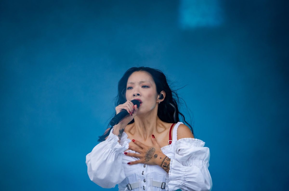 Rina Sawayama performs at the Honda stage at ACL on Oct. 7, 2023.