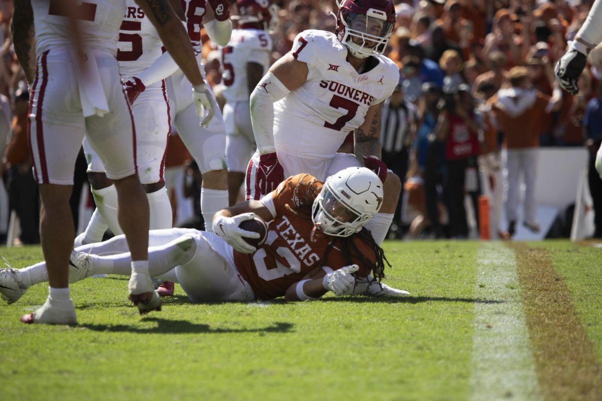 Wide+receiver+Jordan+Whittington+during+Texas+game+against+Oklahoma+on+Oct.+7%2C+2023.+The+Longhorns+lost+34-30+to+the+Sooners+during+the+annual+Red+River+Rivalry+game.+