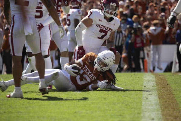 Wide receiver Jordan Whittington during Texas game against Oklahoma on Oct. 7, 2023. The Longhorns lost 34-30 to the Sooners during the annual Red River Rivalry game. 