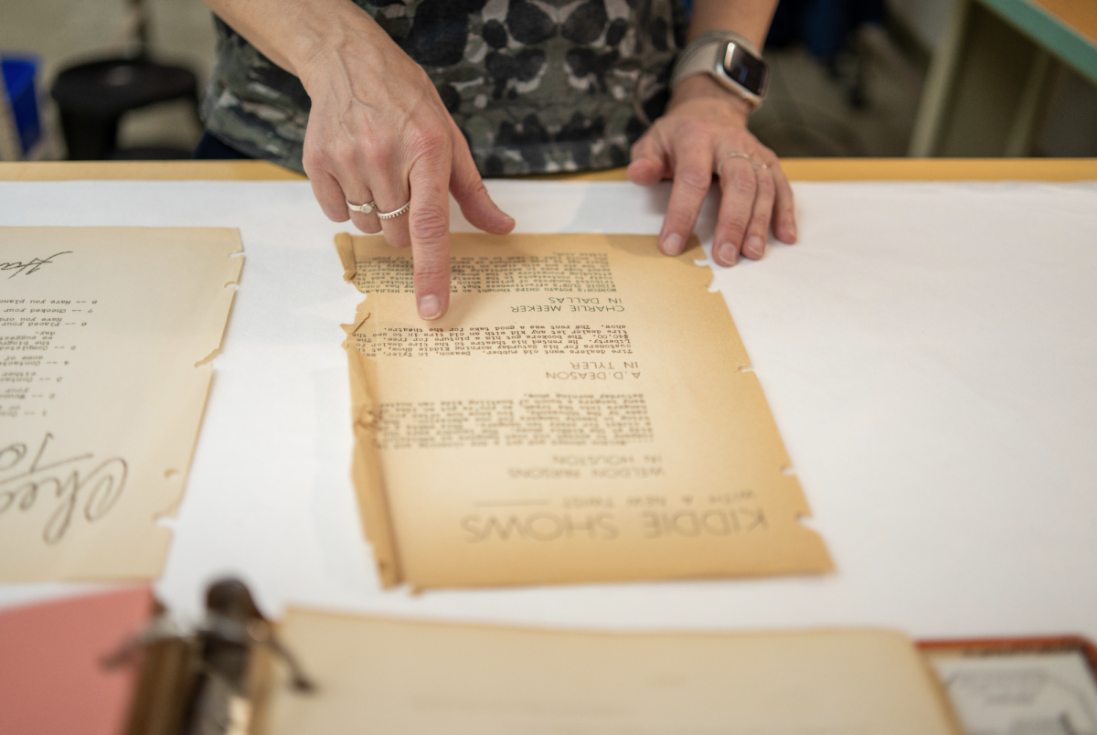 Paper Conserver Heather Hamilton explains the Harry Ransom Centers process for preserving documents, including intake, reviews and unbinding in the centers extensive library on Oct. 4, 2023.