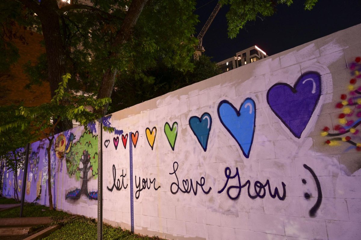 After the vandalization of the Texas Hillel Foundation wall with antisemtic graffiti on Oct. 8, the wall now reads with a mural reading Let your Love Grow, Nov. 2, 2023. 
