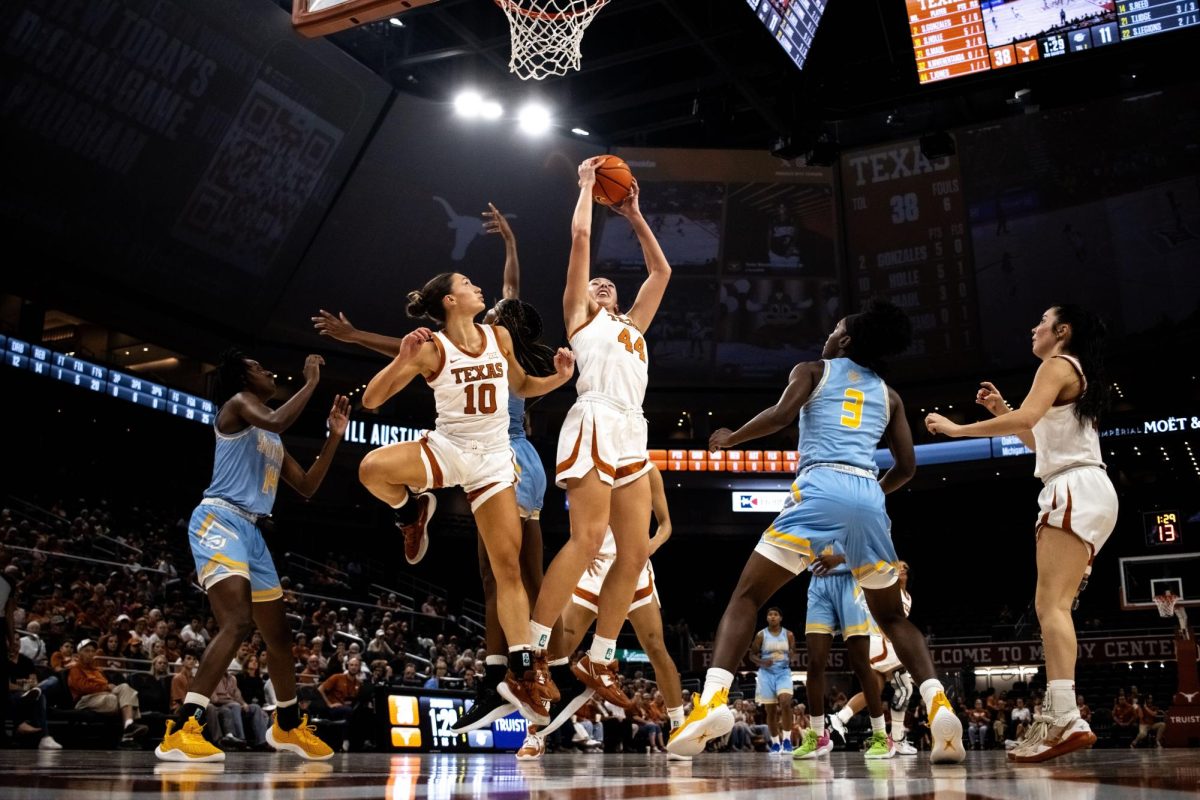 The Women’s Basketball team plays against Southern University on Nov. 8, 2023 in the Moody Center. The ending score was 80 to 35, with a Texas win.