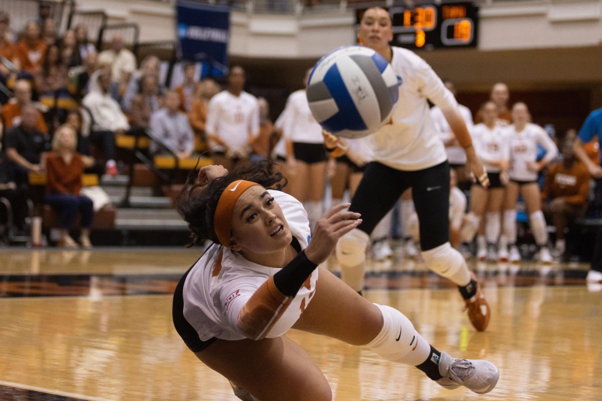Libero Keonilei Akana during Texas game against A&M on Nov. 30, 2023. The game was the first round of the NCAA Volleyball Tournament, and Texas won 3-1. 