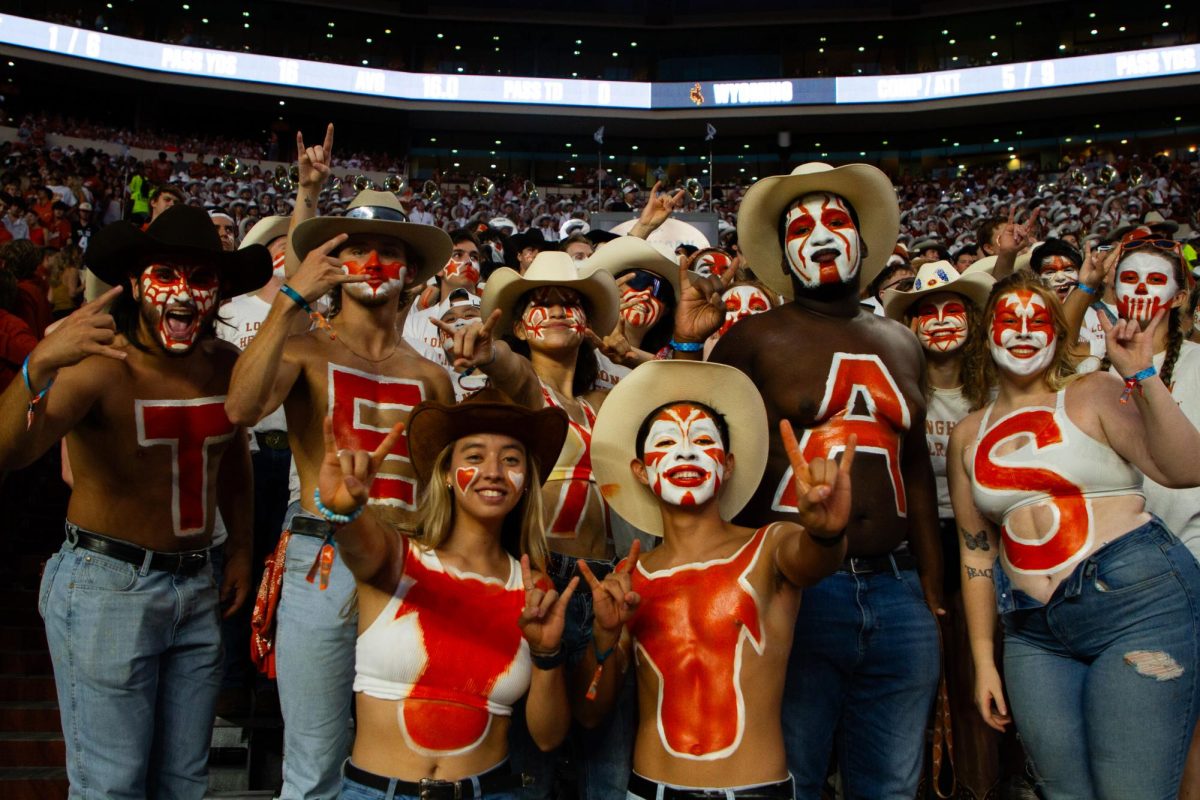 The Texas Hellraisers during UTs game against Wyoming on Sept. 16, 2023. The Hellraisers have been an essential part of the student section at football games since 