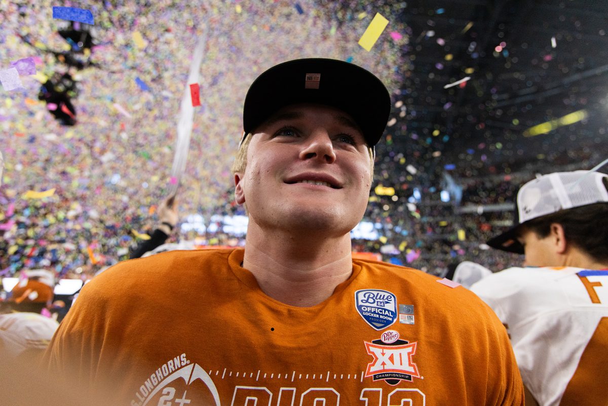 Linebacker Marshall Landwehr after the Longhorns Big 12 Championship win on Dec. 2, 2023. The conference title win is Texas first in 14 years.