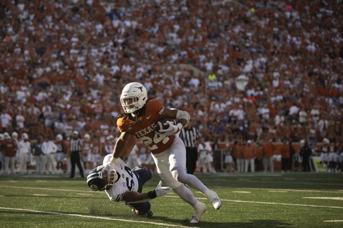 Third-year running back Jonathon Brooks during Texas home game against BYU on Oct. 28, 2023. Brooks recently declared for the NFL draft.