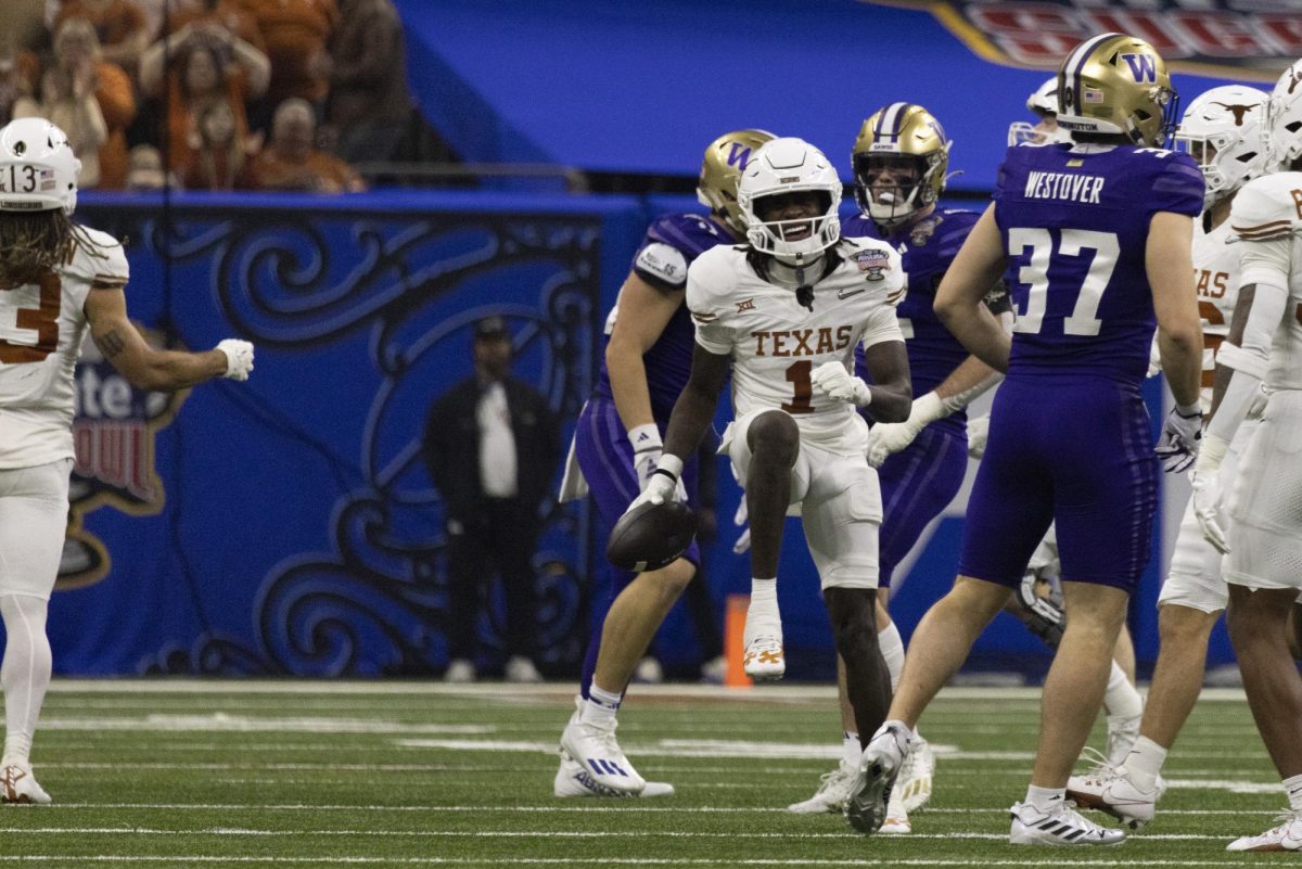 Wide receiver Xavier Worthy celebrates a first down during the Allstate Sugar Bowl on Jan. 1, 2024. Worthy recently declared for the NFL draft after three seasons with the Longhorns.