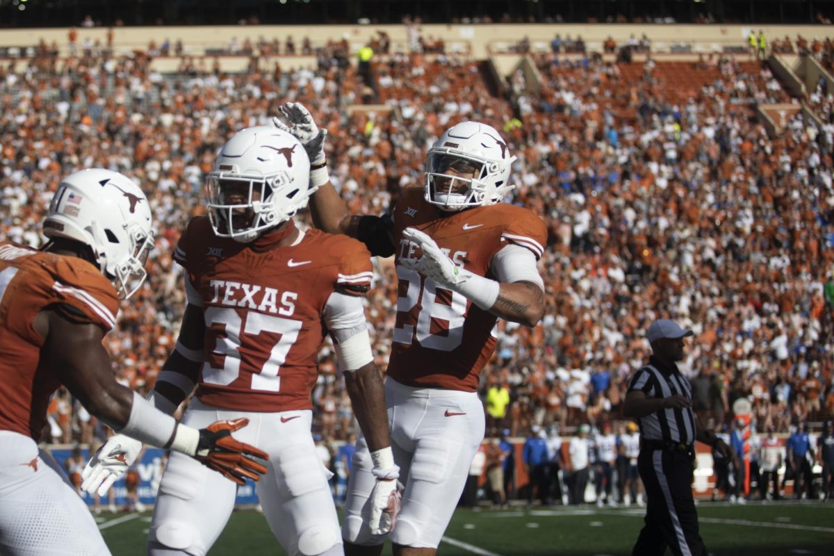 Defensive back Jerrin Thompson celebrates with his teammates during Texas game against BYU on Oct. 28, 2024. Thompson recently entered the NCAA transfer portal.
