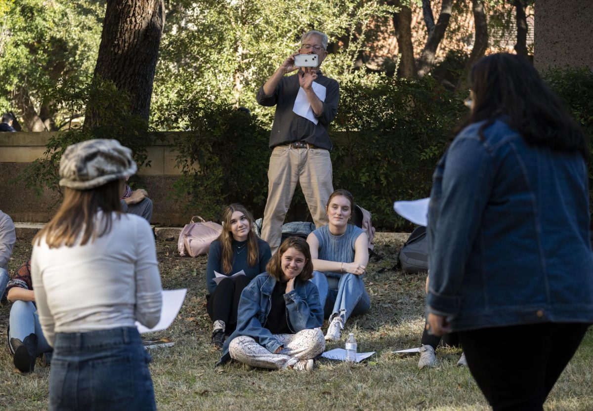 Shakespeare Through Performance students, taught by Clayton Stromberger, perform practiced scenes for their peers outside Calhoun Hall on Jan. 18.