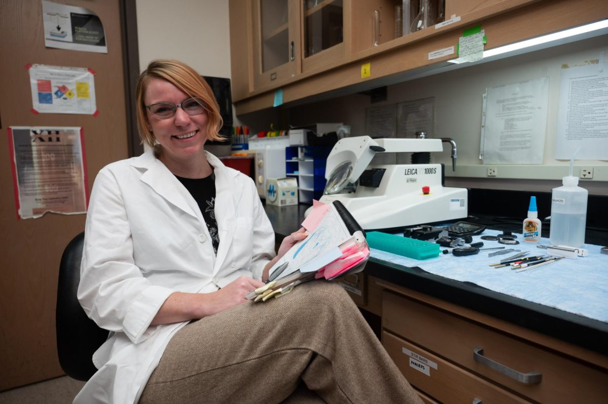Emily N. Hilz, Ph.D. in lab on Jan. 23, 2023.