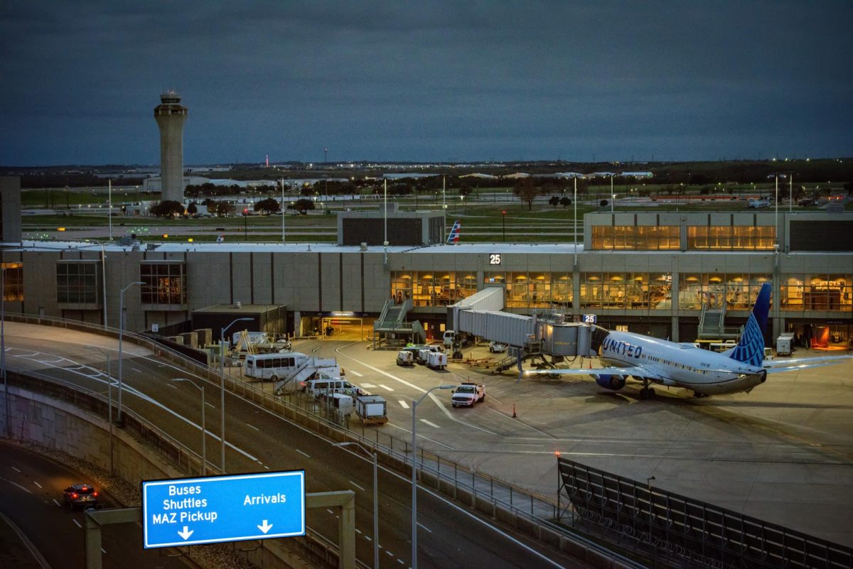 A plane enters gate 25 at Austin-Bergstrom International Airport on Feb. 14, 2024.