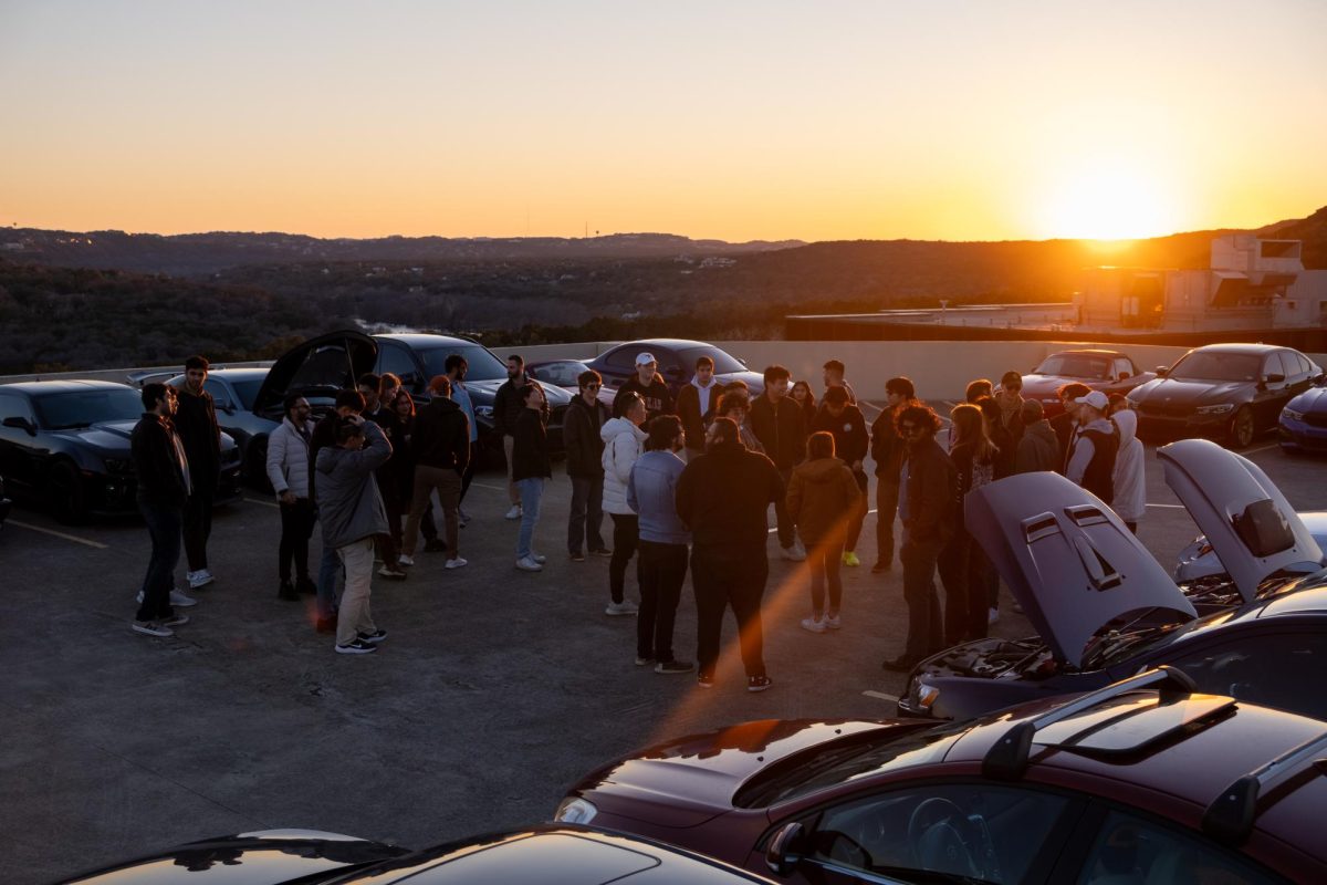 Longhorn Car Club meets at a parking garage rooftop in Austin, Texas on Feb. 17, 2024. 