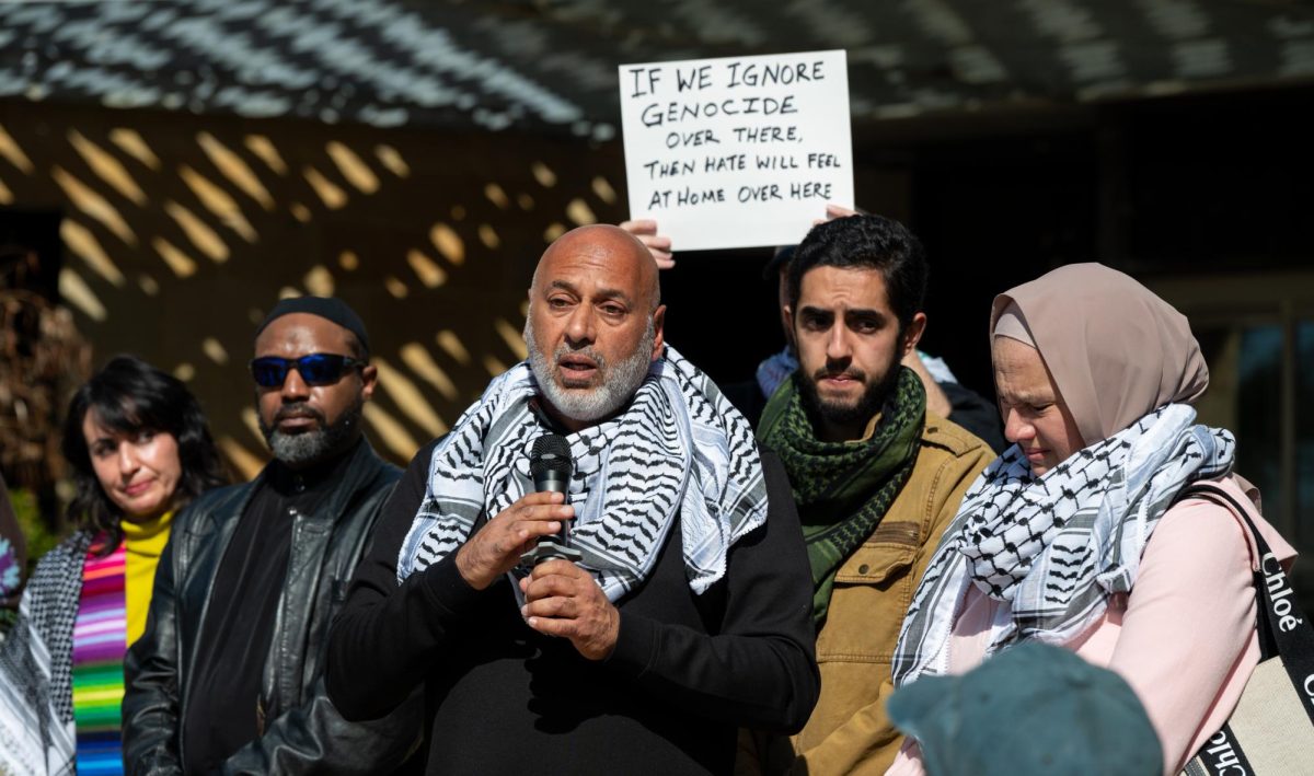 Nizar Doar, father of the victim Zacharia Doar, speaks at the Council on American-Islamic Relations press conference on Tuesday. Nizar was also head of security for the state-wide Palestine rally two days earlier. 