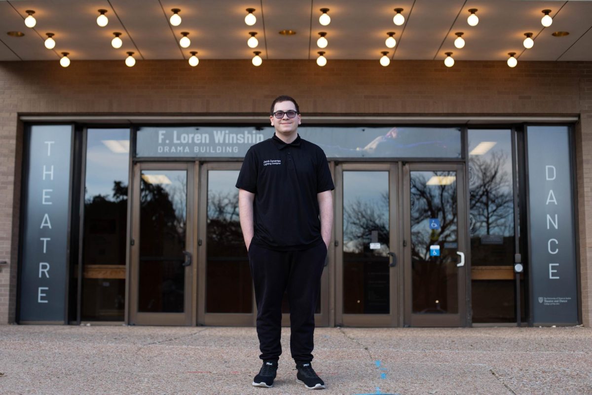 Theatre and Dance junior Jacob Zamarripa stands for a portrait outside of F. Loren Winship Drama Building on Tuesday.