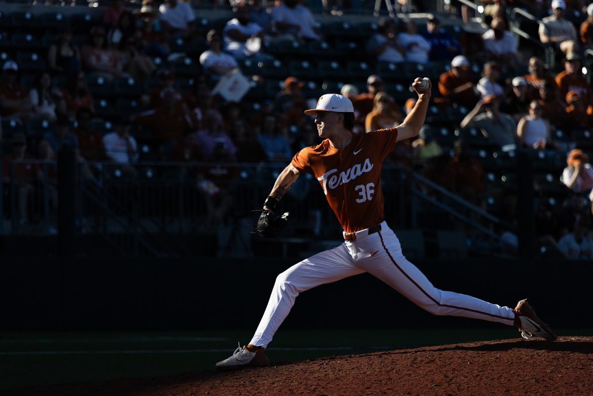 David+Shaw+pitches+during+Texas+game+against+Cal+Poly+on+Feb.+23%2C+2024.