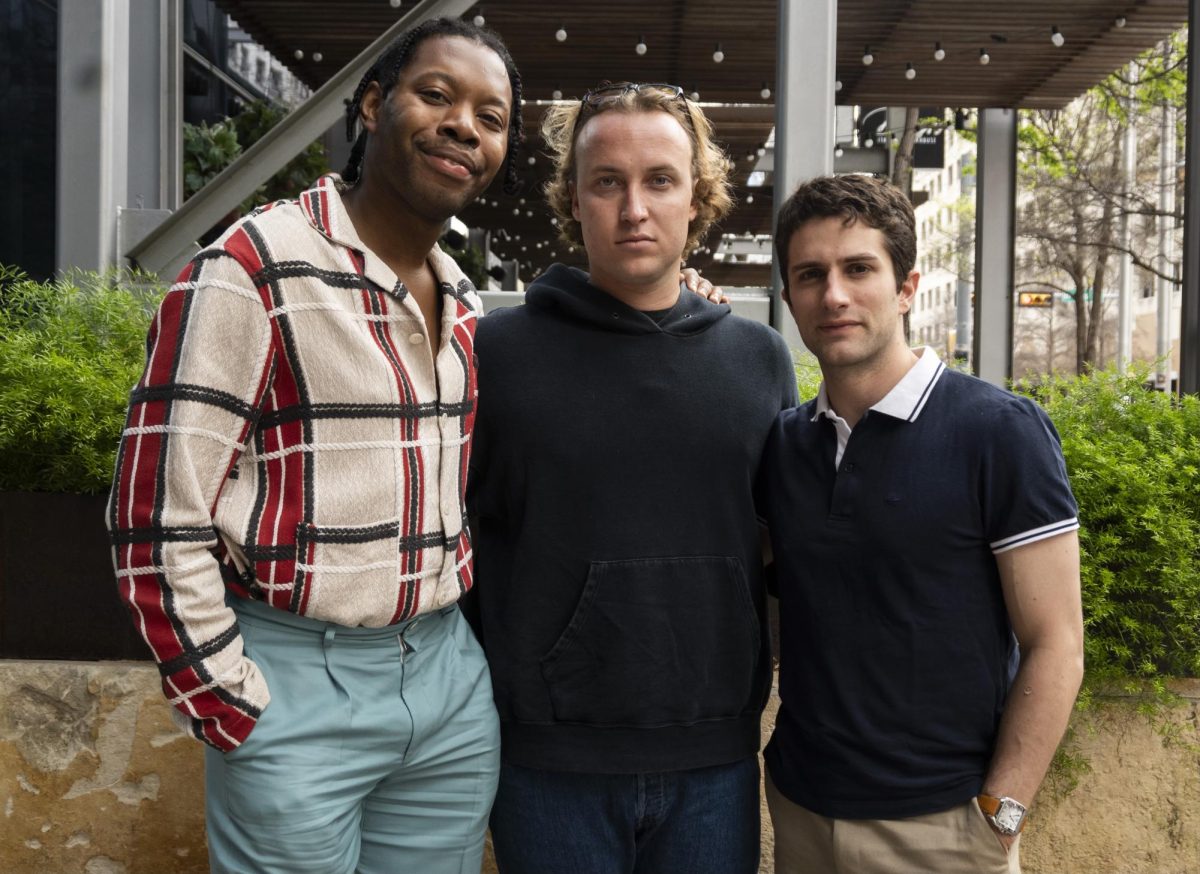 From left to right, Executive Producer Jeremy O. Harris, Director Olmo Schnabel and Lead Darío Yazeb Bernal pose for a portrait on 2nd Street in downtown Austin on Wednesday, March 13, 2024. “Pet Shop Days” is Schnabel’s directorial debut and Yazeb Bernal’s first American movie.