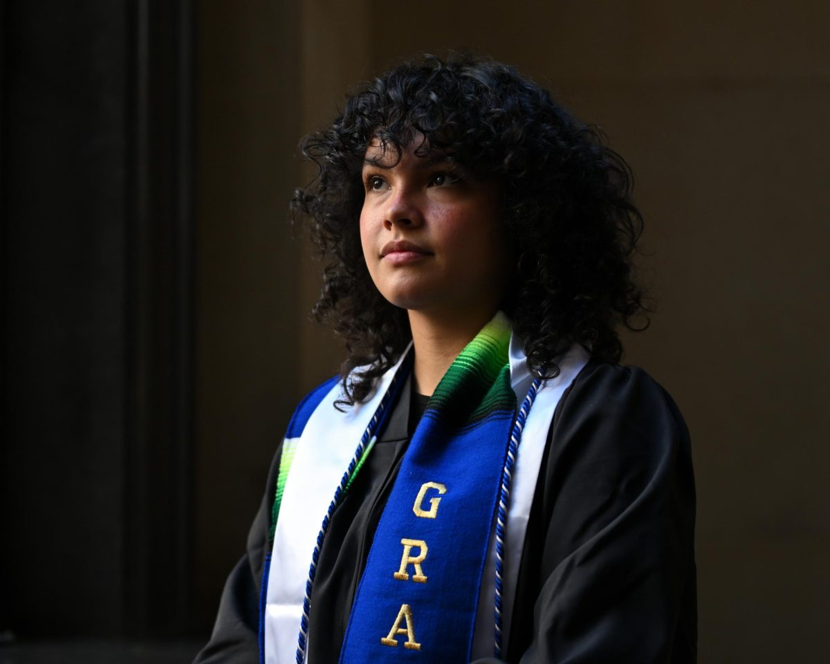 Senior Katherine Ospina-Prieto stands for a portrait inside the UT Tower on Monday. She is majoring in race, indigeneity and migration, sociology and international relations.