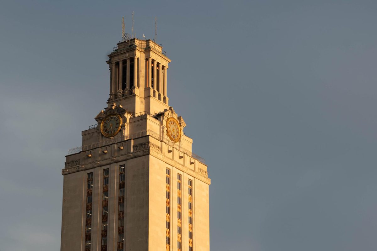 The+University+of+Texas+tower+on+April+7%2C+2024.+