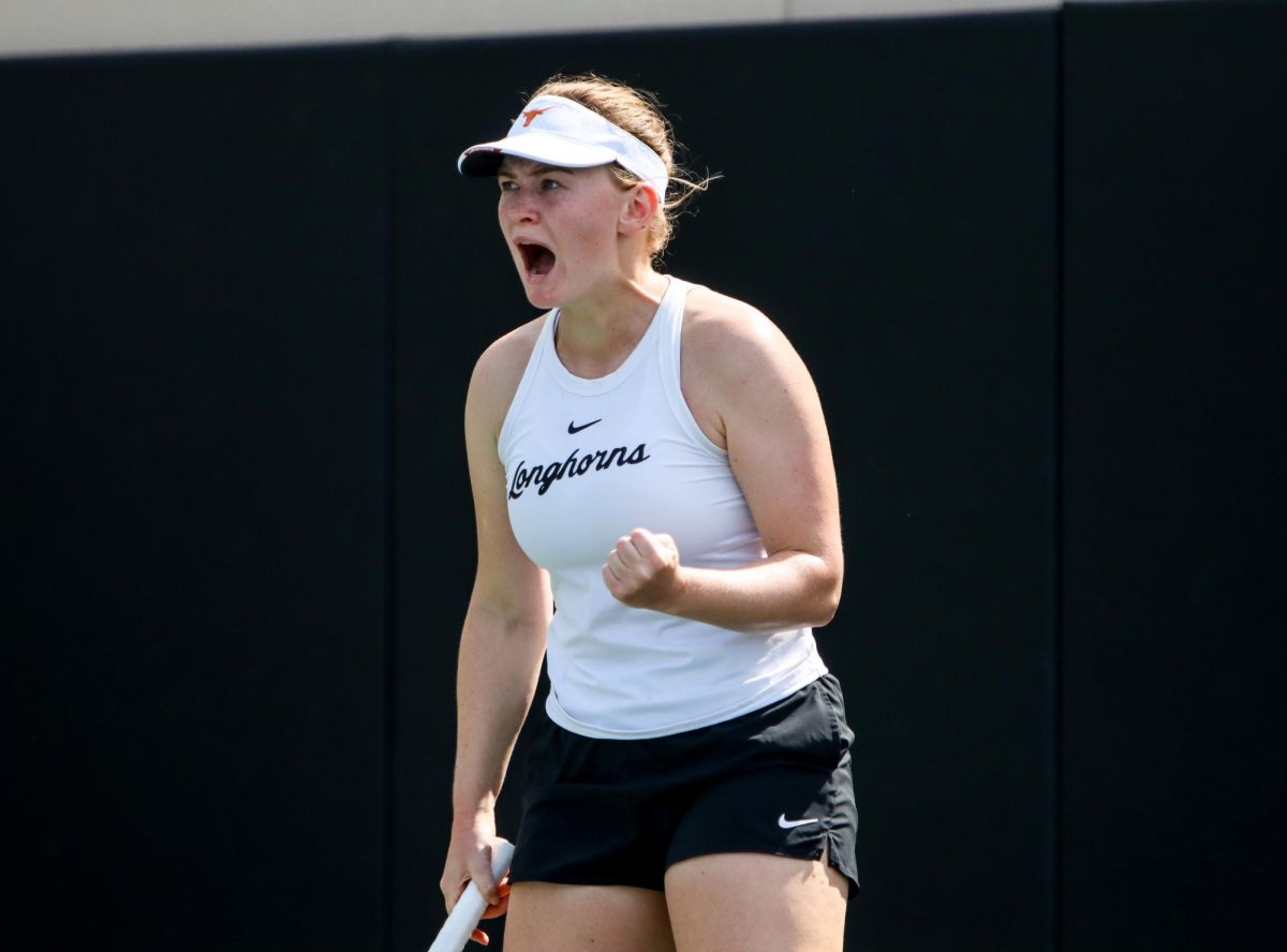 Senior+Taisiya+Pachkaleva+pumps+her+fist+after+scoring+a+point+during+singles+play+against+Oklahoma+on+March+3%2C+2024.